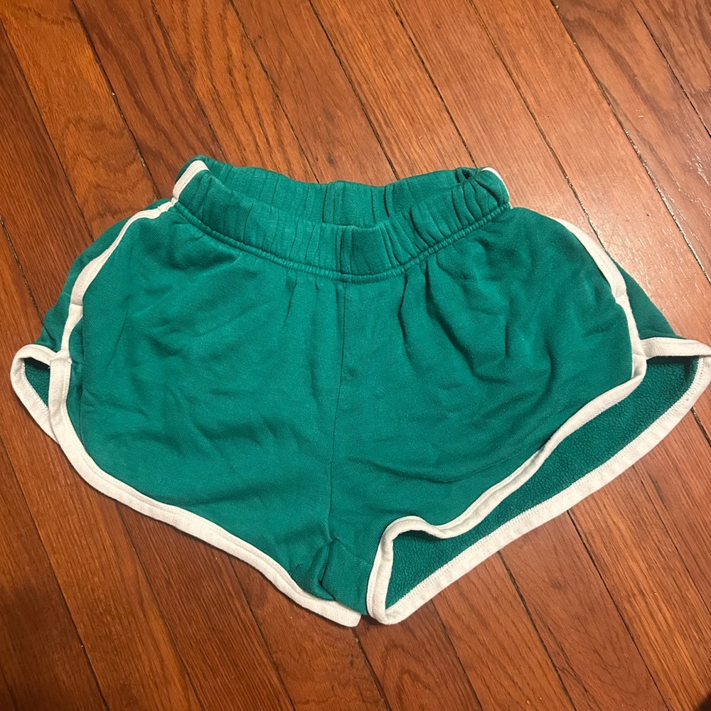Pair of Katie J Athletic Shorts; green with White Trim/grey w/ white trim